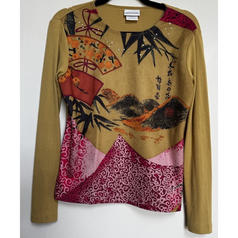 Vintage‎ Y2K 90s Pierre Cardin Top S Artsy Crystal Embellished Asian Grunge - Picture 6 of 16